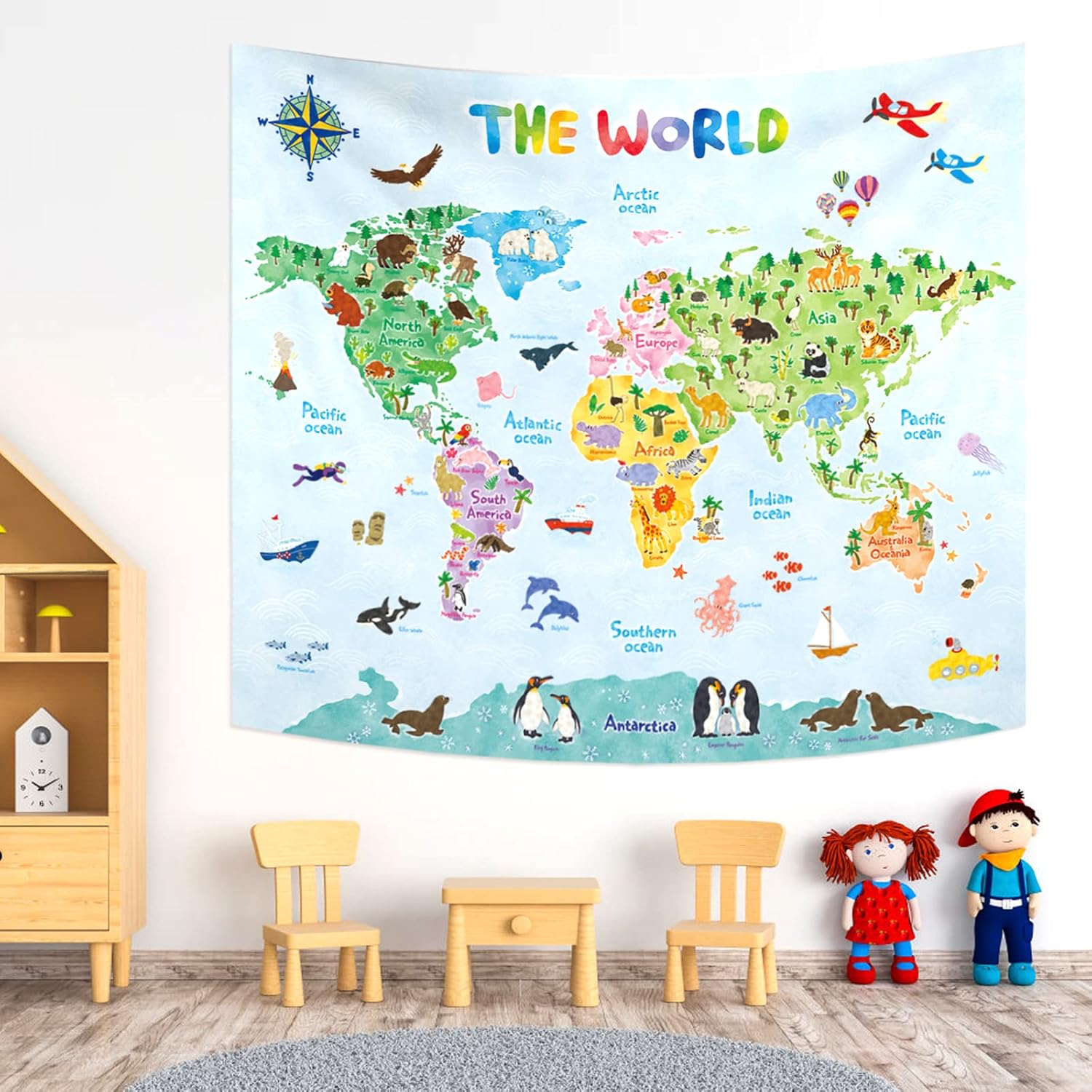 Kids World Map Wall Tapestry E - Kids Education World ulasan dan harga