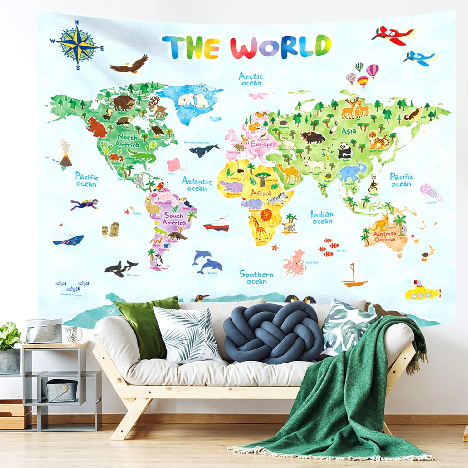 Kids World Map Wall Tapestry E - Kids Education World ulasan dan harga