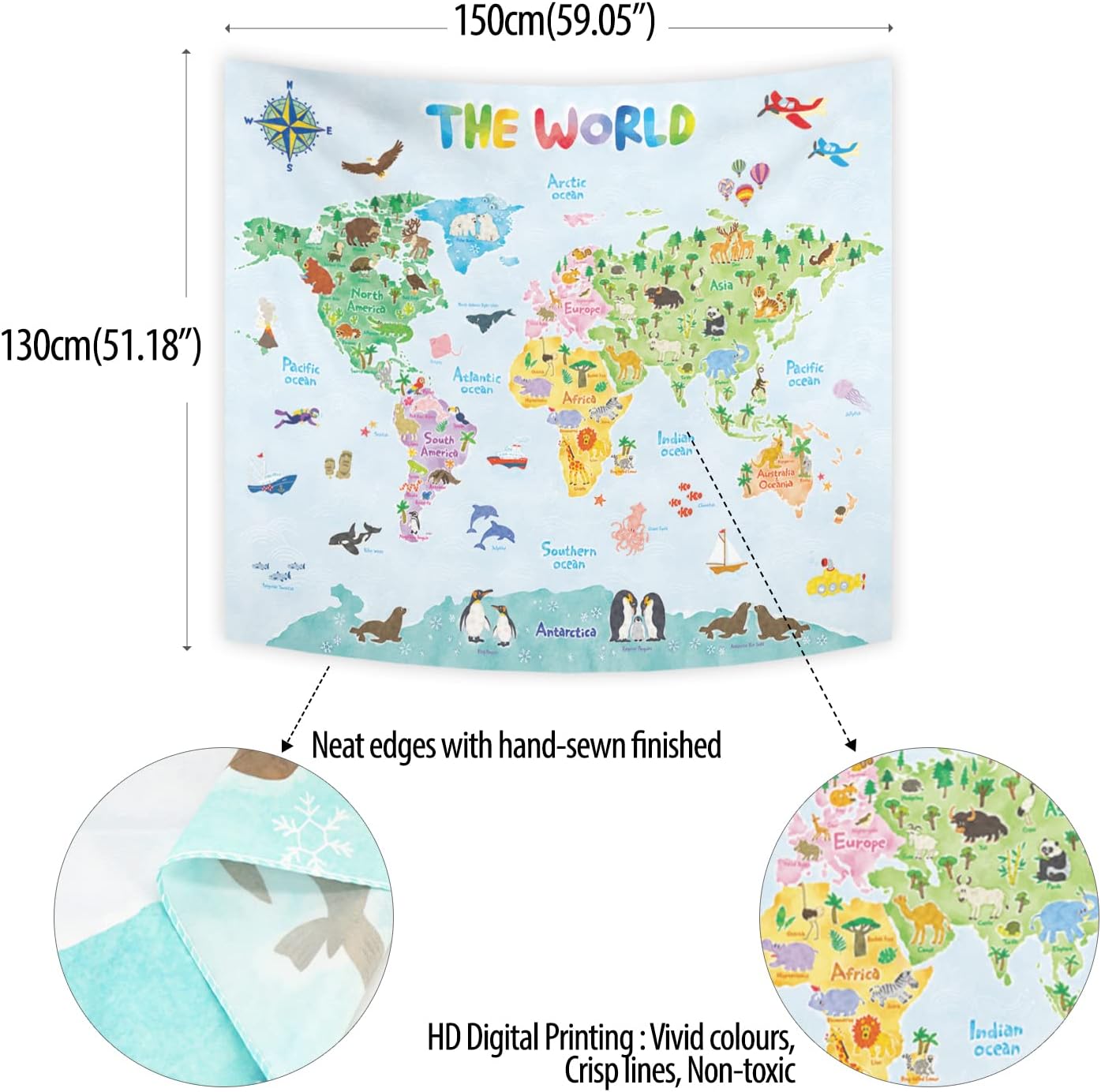 Kids World Map Wall Tapestry E - Kids Education World ulasan dan harga