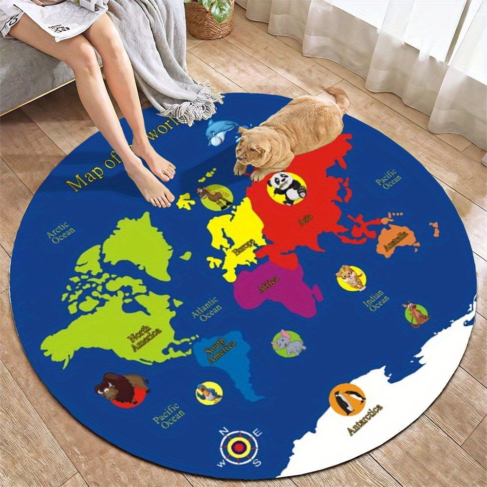 World Map Round Rug Flannel Ed - Kids Education World ulasan dan harga