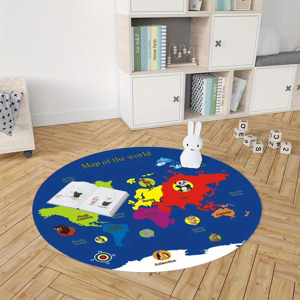 World Map Round Rug Flannel Ed - Kids Education World ulasan dan harga