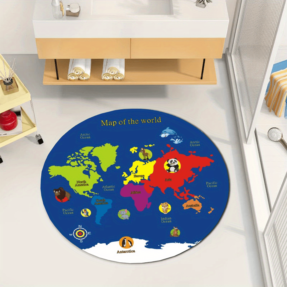 World Map Round Rug Flannel Ed - Kids Education World ulasan dan harga